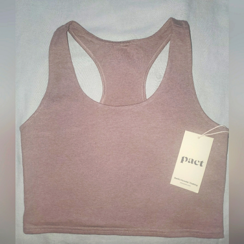 PACT Everyday Double Scoop Longline Bra Taupe Size Small, NWT!